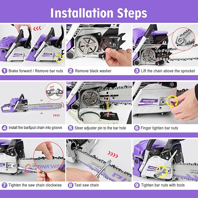 2-cycle 63CC Chainsaw Saw Gas Powered 20" Chain Saws Cordless Petrol Saw Handheld Chainsaw for Cutting Wood Trees Branches (63ACK)