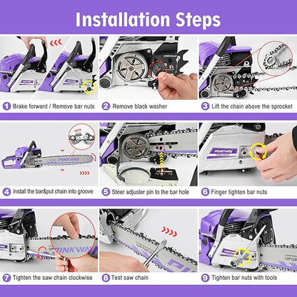 2-cycle 63CC Chainsaw Saw Gas Powered 20" Chain Saws Cordless Petrol Saw Handheld Chainsaw for Cutting Wood Trees Branches (63ACK)