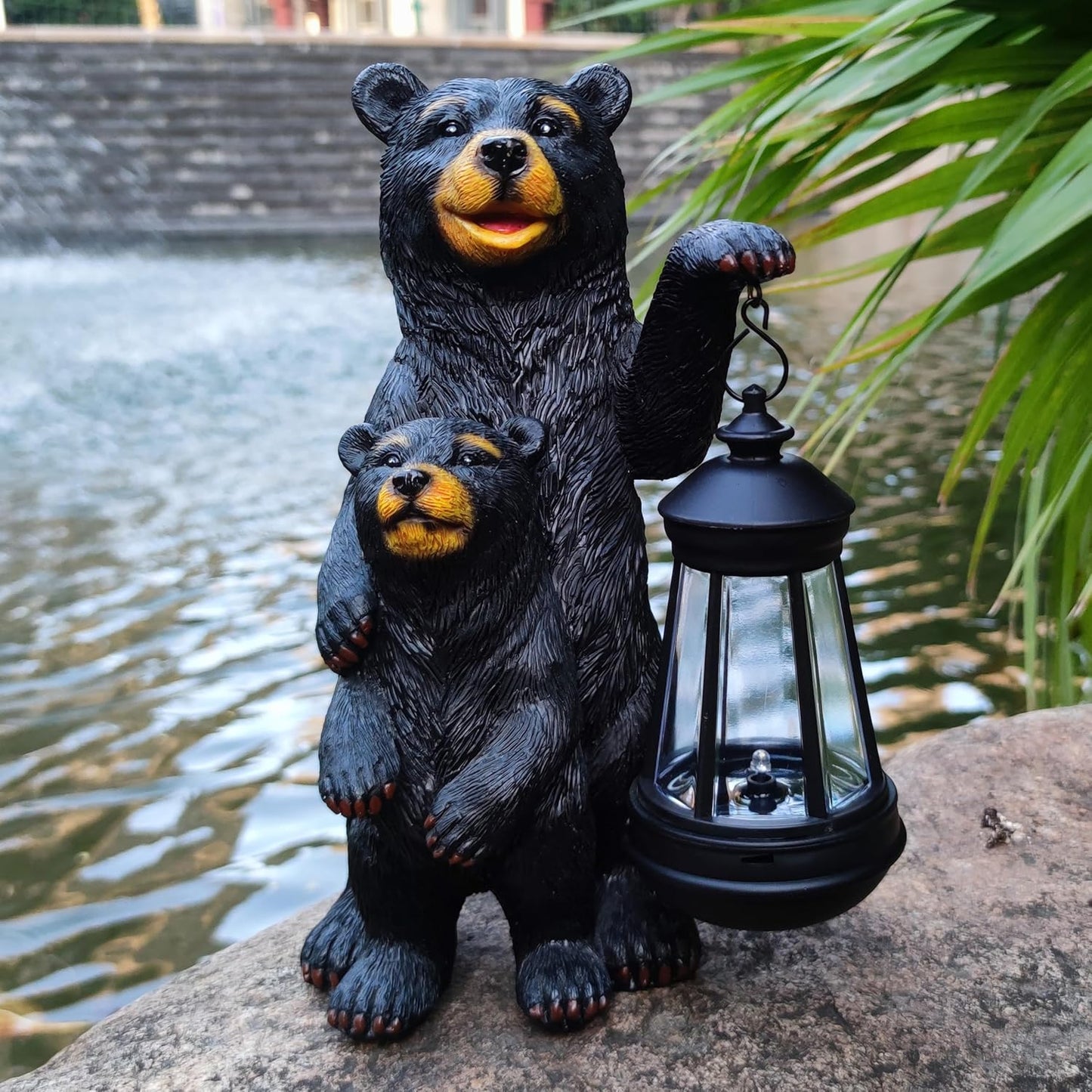 Black Bear Solar Lantern Garden Statues，Loving Bear Figurine Lights for Outside Decoration ,Lawn Outdoor Decor for Patio,Balcony,Yard-Unique Gift for Grandma Wowen Mom