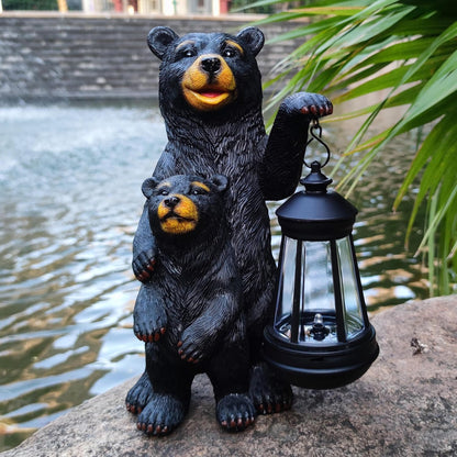 Black Bear Solar Lantern Garden Statues，Loving Bear Figurine Lights for Outside Decoration ,Lawn Outdoor Decor for Patio,Balcony,Yard-Unique Gift for Grandma Wowen Mom