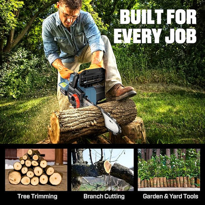 SENIX Chainsaw Cordless, 20V 10" Battery Chainsaw, Brushless Chain Saw, Includes 2.5Ah Battery & Charger, Garden Tool for Tree, Pruning, Branch Cutting, Yard, Fathers Day Gift, Tool-Free,CSX2-M