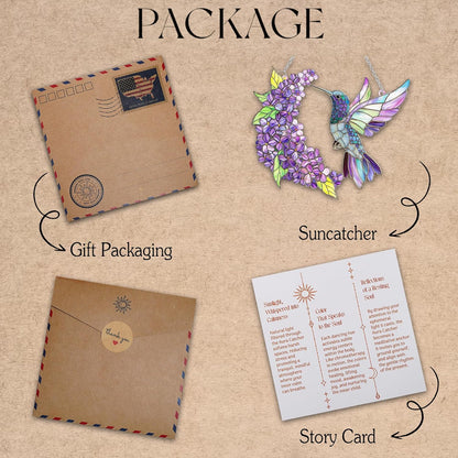 Purple Floral Hummingbird Acrylic Suncatcher Stained Glass Effect Window Car Hanging Christmas Ornament Indoor Outdoor Decor Garden Boho Sun Catcher for Bird Lover for Women Mom Grandma