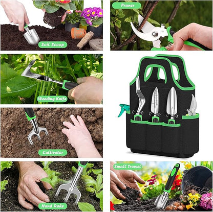 WNJ Garden Tool Set, 14PCS Complete Set of Heavy-Duty Stainless Steel Gardening Hand Tools with Stylish and Durable Tool Bag and Non-Slip Rubber Grips, Ideal Gardening Kit Gift for Women and Men