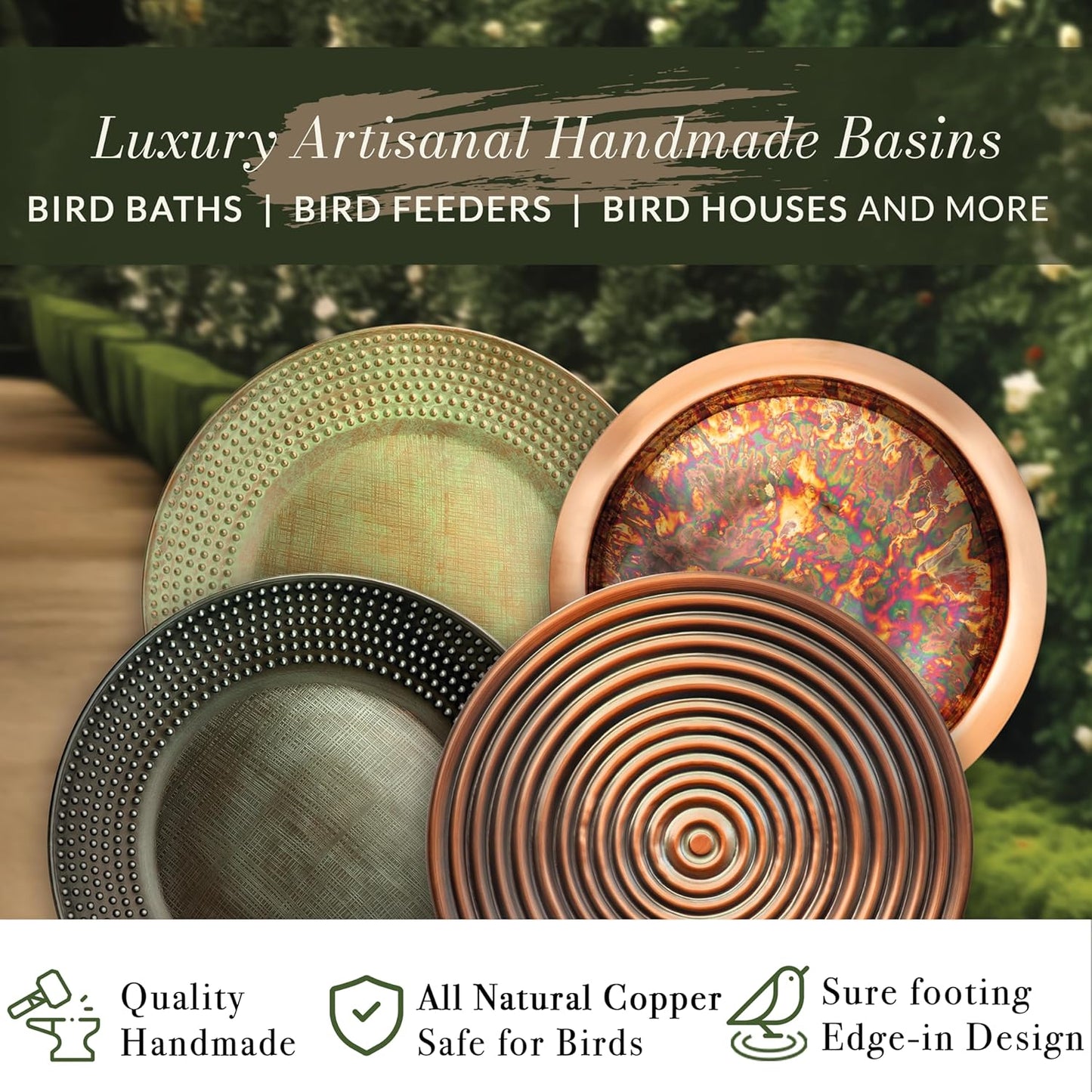 Good Directions Hanging Blue Verde Copper Bird Bath for Outside Backyard, Outdoor, Patio, Garden, Birdbath Feeder Gift for Bird Lovers Watchers, Large 18" Blue Verde Copper