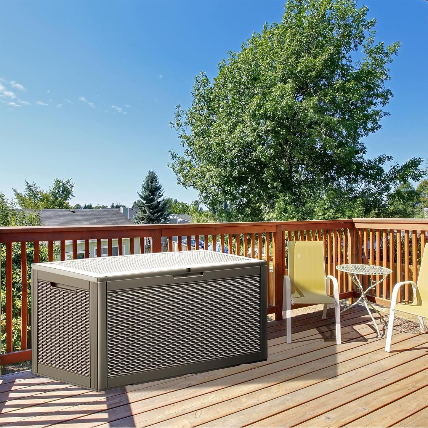 TARKARI 100 Gallon Lockable Resin Deck Box, Waterproof & UV-Resistant Outdoor Storage Box for Outdoor Cushion Storage, Garden Tools & Pool Accessories Storage, Gray