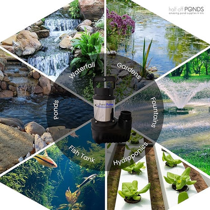 HALF OFF PONDS Pond Pulse 6,500 GPH Submersible Waterfall Pump – Hybrid Drive Pond Pump with 30' Cord – Energy Efficient, Fish Safe, 33' Max Head, for Skimmers & Large Water Features