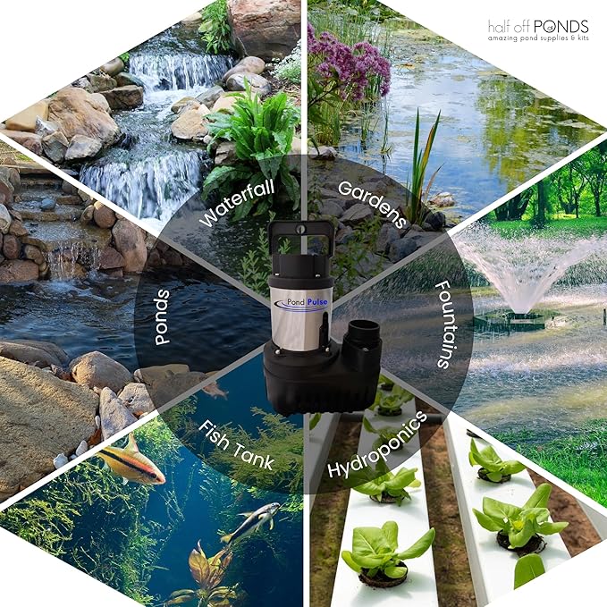 HALF OFF PONDS Pond Pulse 4,200 GPH Submersible Waterfall Pump – Hybrid Drive Pond Pump with 30' Cord – Energy Efficient, Fish Safe, 27' Max Head, for Skimmers & Large Water Features