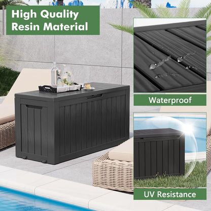 Outdoor Storage Box, Resin Deck Boxes Indoor and outdoor, Waterproof Storage Box Lockable Lid (Black, 73 Gallon)