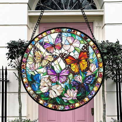 Stained Glass Window Hanging, Colorful Butterfly Suncatcher for Doors Home Sun Catchers Decoration and Christmas, Mother's Day Birthday Gifts for Women, Men, and Mom 14.9x14.9 in