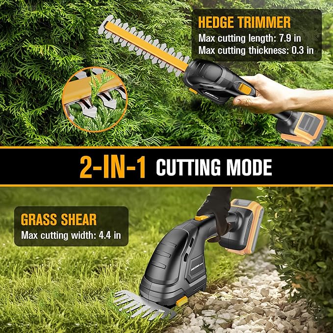 Hedge Trimmer Cordless Compatible with DEWALT 20V MAX Battery 2-in-1 Small Electric Bush Trimmers and Grass Shears for Gardening, Tree, Shrub Trimmer (Tool only)