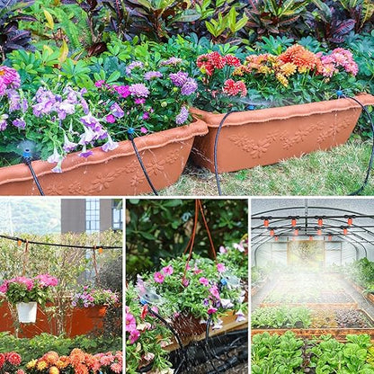 MIXC Greenhouse Micro Drip Irrigation Kit Automatic Irrigation System Patio Misting Plant Watering System with 1/4 inch 1/2 inch Irrigation Tubing Hose Adjustable Nozzle Emitters Barbed Fittings