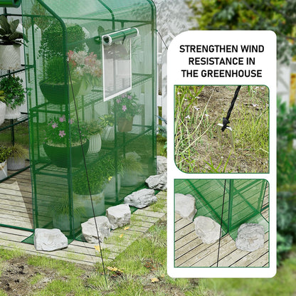 56×56×78Inch Walk-in Greenhouse for Outdoors with Screen Windows, Heavy Duty Small Plant House with Thicken PE Cover and Steel Shelves, Portable Green House for Outside Garden Winter, Green