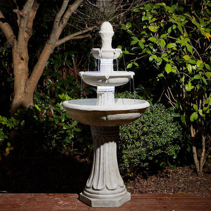 Glitzhome Outdoor Fountains and Waterfalls 3 Tier Patio Fountain with Pump & LED Light, Resin Terrazzo Water Fountains Oversized Outdoor Floor Stand Fountain for Garden Backyard Yard Lawn Sand Beige
