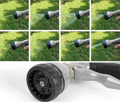 STYDDI Pro Ultra Heavy Duty Multi-Patterns Garden Hose Nozzle, All Metal Hose Nozzle with 8 Spray Patterns, Perfect for Plant Watering, Car Washing, Window Cleaning, Pet Showering, Gray
