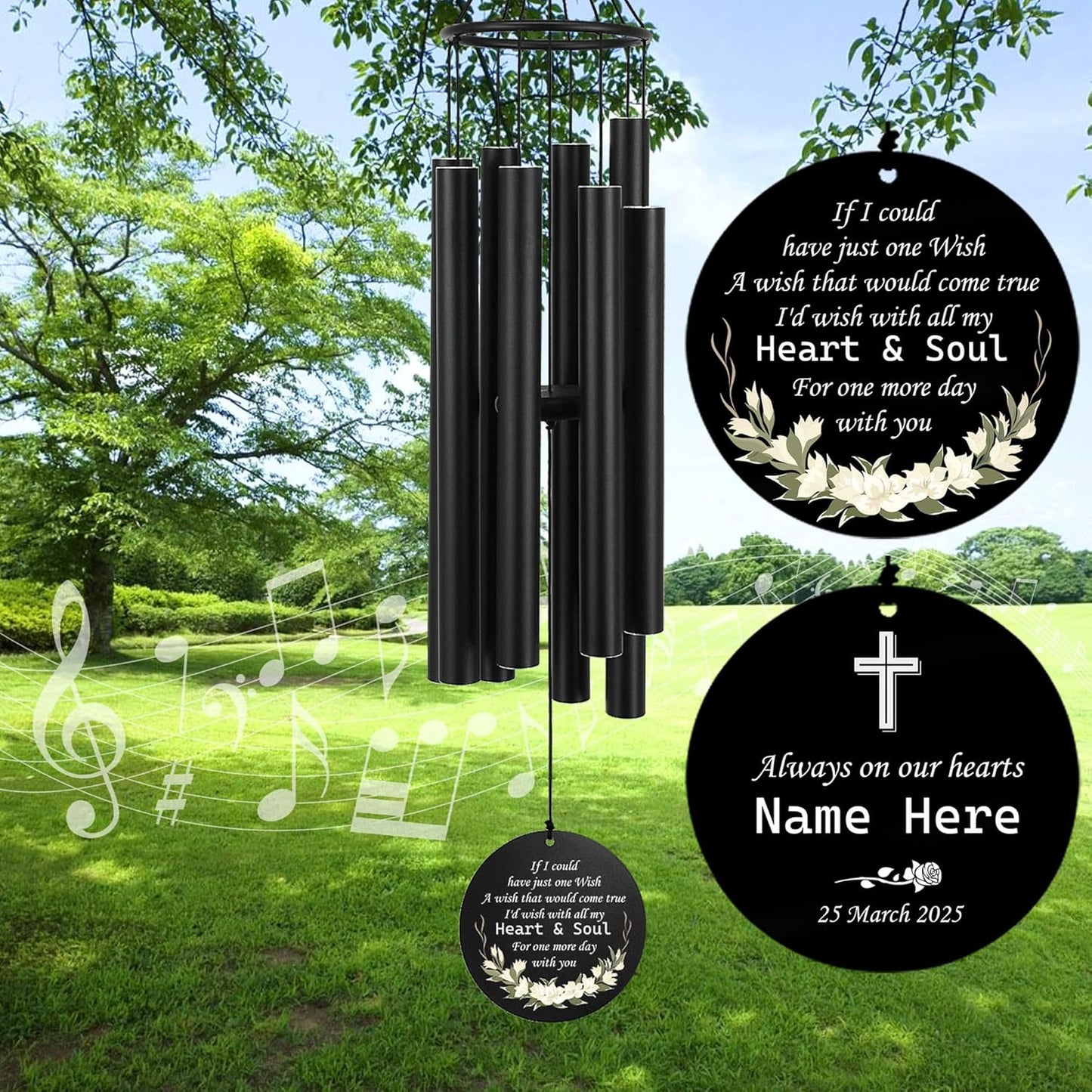 Personalized 36" Memorial Wind Chimes, Bereavement Gift to Honor a Loved One's Remembrance, Sympathy Gift for Loss of Mother Father Husband, for Outdoor Garden