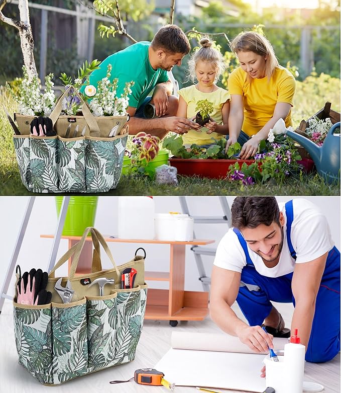 Garden Tool Bag with Shoulder Strap, Storage Tote Bag for Gardening, Spacious Space and Large Pockets Hold Tools and Harvest