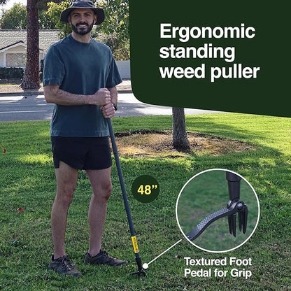 Rocklin™ Stand Up Weed Puller Tool - 4 Claw Steel Head - 48 inch Handle - 100% Metal - Easily Remove Weeds Without Bending or Kneeling (WeedPuller2.0)