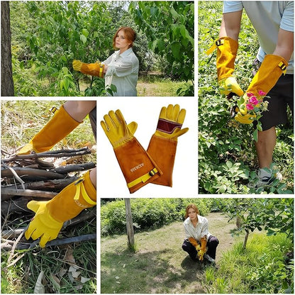 Gardening Gloves for Women/Men,Rose Pruning Long Leather Garden Gloves Thorn Proof