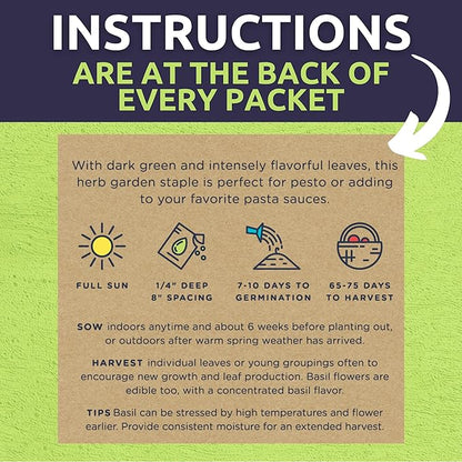 Organic Summer Seeds Variety Pack - 12 Individual Packs - 2025 Season - Basil, Tomatoes, Cucumber, Watermelon and More! for Indoor & Outdoor Planting (Non-GMO, Certified Organic)