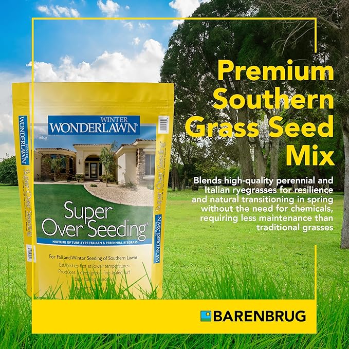 Barenbrug Winter Wonderlawn Grass Seed for Southern Lawns, Fast-Acting Durable Grass Seed Mix for All Weather Conditions, 25-lb. Bag