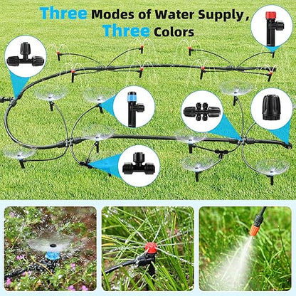 234FT Drip Irrigation System - Garden Watering System with Adjustable Three Spray Patterns with 1/2" Main Tube and 1/4" PE Distribution Tubing for Plants in Gardens, Raised Beds, Greenhouses, Lawns