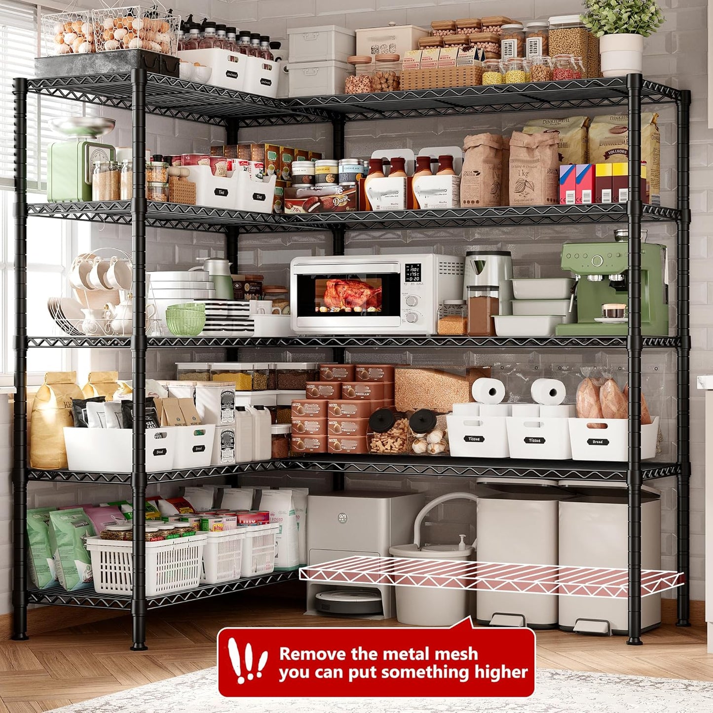 REIBII 70" W Storage Shelves Load 1600LBS,Metal Shelving 5-Tier Wire Shelving Unit Garage Shelving for Storage Adjustable Metal Shelves for Pantry Kitchen Garage Commercial, 70" W*15.8" D*72.4" H