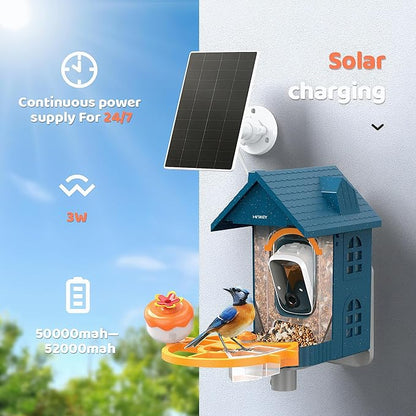Bird Feeder with Camera Solar Powered in Outdoor Backyard :2K HD Video, AI-Powered Recognition Identifies 11000+ Species, Instant Capture and Notifications,Ideal Gift for Bird Lovers, Moms Dads.