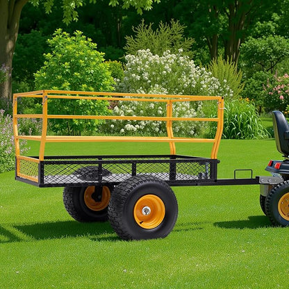 Jocisland Heavy Duty Garden Utility Trailer, 1800 Lbs 25 Cu.Ft Tow Behind Dump Cart with Ball Hitch and T-Shaped Steel Bed, Lawn Mower Tractor Cart for Yard, Farm