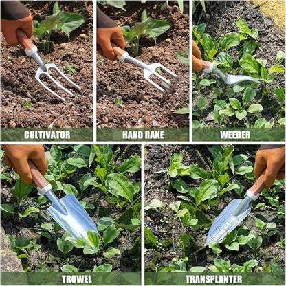 Garden Tool Set, 12 Pcs Heavy Duty Floral Gardening Tools Kit with Gardening Hand Weeder Tools, Durable Storage Bag and Gloves, Gifts for Women and Men Brown