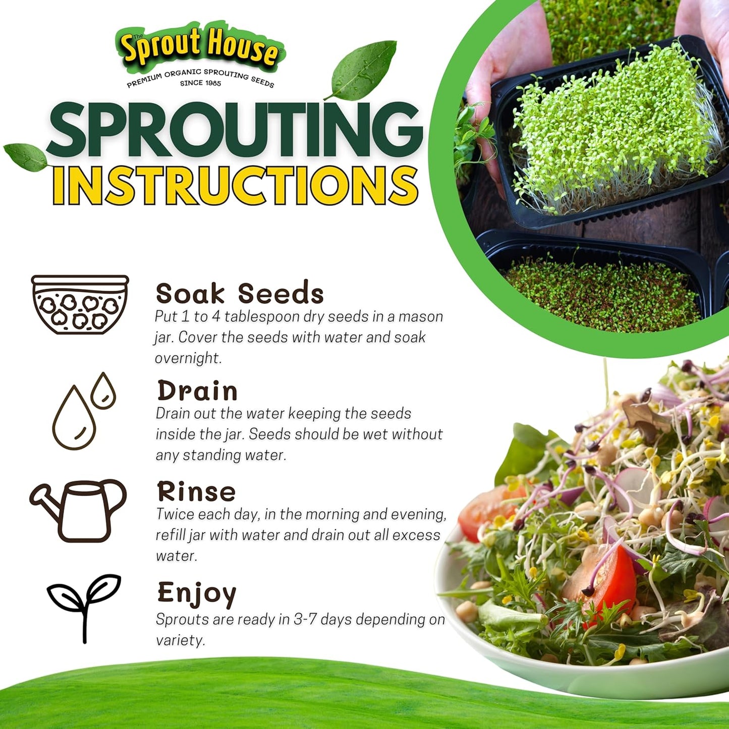 The Sprout House Variety Sample Pack -1.5 LBS of 12 Different Sprouting Seeds - Certified Organic and Non GMO - Includes 2oz of Each