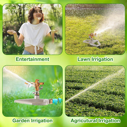 3 Sets Sprinklers for Yard Pulsating Impact Sprinkler with Metal Base Heavy Duty Adjustable Hose for Lawn Large Area Garden (Silver)