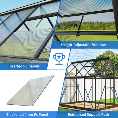WKM 5.8x7.3 FT Greenhouse for Outdoors, Quick-fit Structure Greenhouse with Window for Ventilation, Aluminum Green House for Garden Backyard, Black