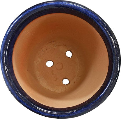Sunnydaze Large Ceramic Plant Pot - Round Outdoor Glazed Ceramic Planter Pot with Drainage - Studio - Imperial Blue - 14.5"