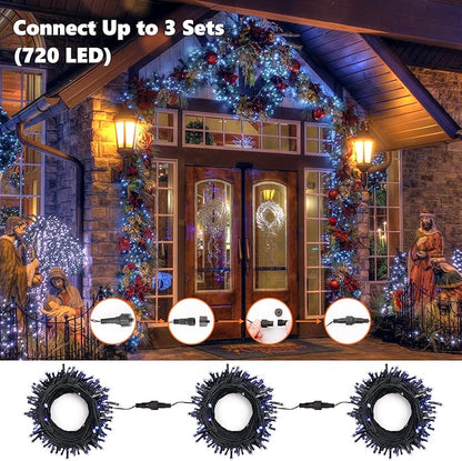 Brizled Blue & White Christmas Lights, 78.74ft 240 LED Christmas Lights, Connectable 8 Modes Xmas Tree Light, Outdoor Light String Waterproof with Memory Timer for Xmas Indoor Decor