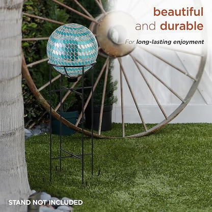 Alpine Corporation 10" Diameter Indoor/Outdoor Glass Mosaic Gazing Globe Yard Decoration, Blue Mosaic Petals Design