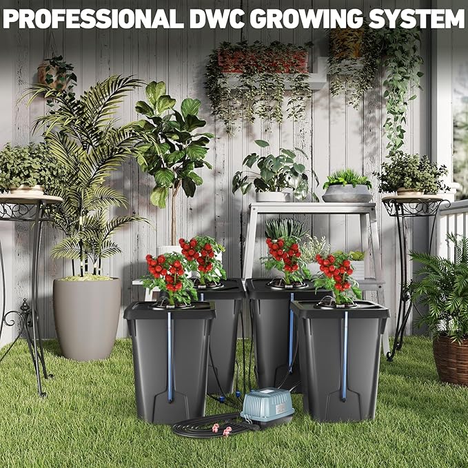 4 Buckets DWC Hydroponics Growing System with Top Drip Kit 7 Gallon Deep Water Culture Bucket System with Air Pump, Air Stone, Air Hose, Recirculating Drip Garden System