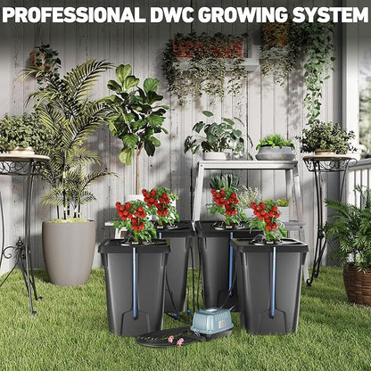 4 Buckets DWC Hydroponics Growing System with Top Drip Kit 7 Gallon Deep Water Culture Bucket System with Air Pump, Air Stone, Air Hose, Recirculating Drip Garden System