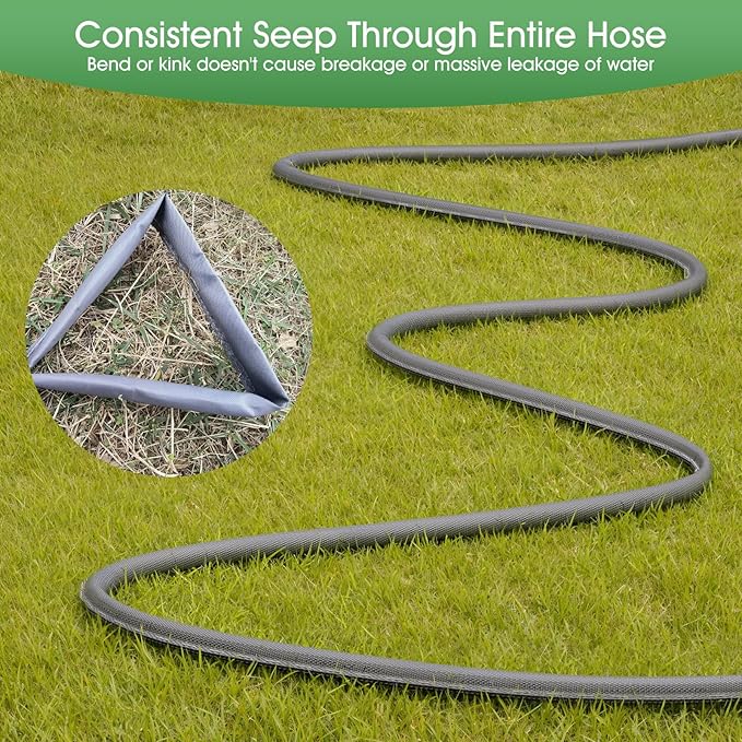 Flat Soaker Hose 50 FT*2Pack for Garden Beds, Linkable Drip Irrigation Hose, Double-Layer PVC, Leakproof & Kink-Resistant, Even Seepage Saves up to 80% Water