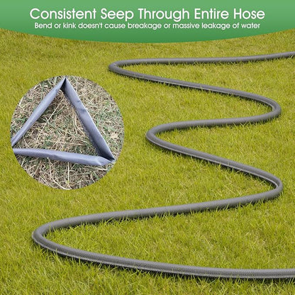 Flat Soaker Hose 50 FT*2Pack for Garden Beds, Linkable Drip Irrigation Hose, Double-Layer PVC, Leakproof & Kink-Resistant, Even Seepage Saves up to 80% Water