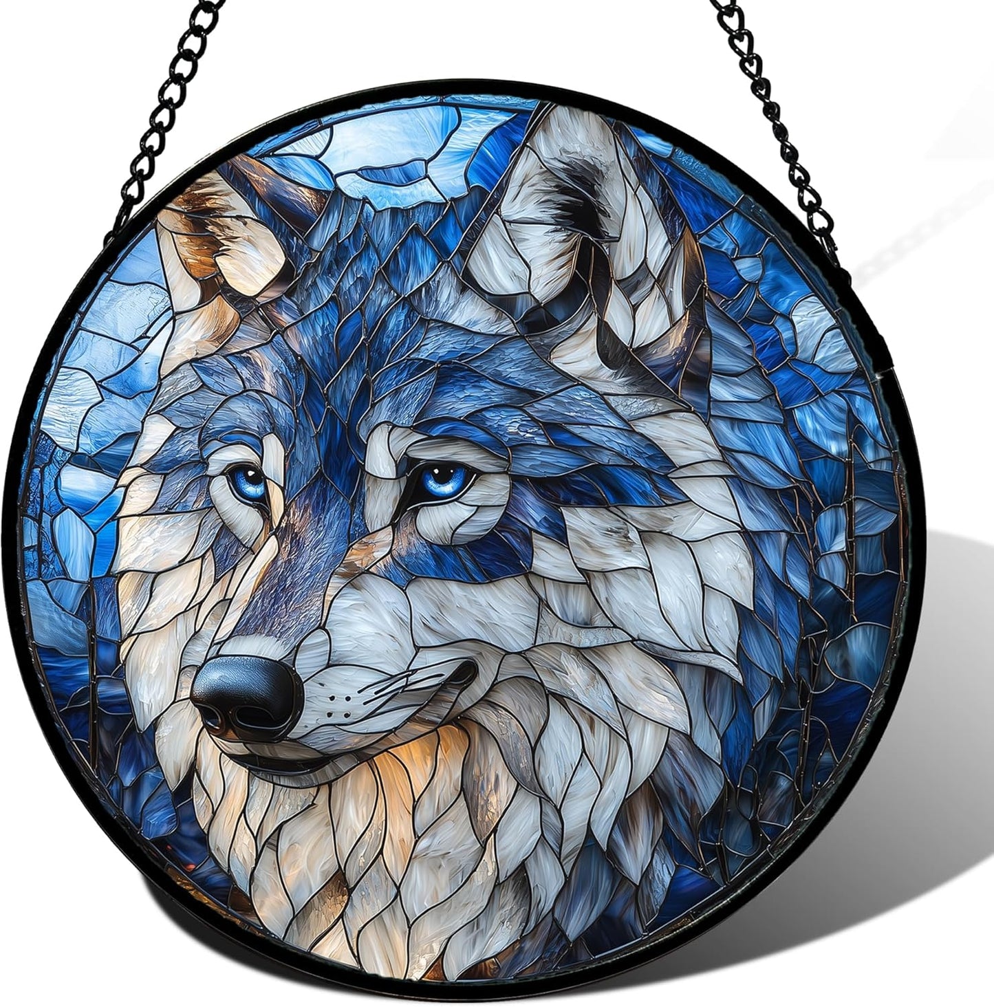 Stained Glass Window Hanging - Funny Wolf Suncatcher Ready to Hang Window Doors Home Decoration and Christmas, Mother's Day Birthday Gifts for Women, Men, and Mom 14.9x14.9 in