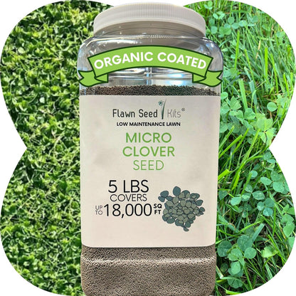 Flawn Seed Kits 5 Lbs Micro Clover Seed, Organic Coated, Eco-Friendly, Low Growing, Low Maintenance, Lawn Alternative, Kraft Zipper Pouch, Covers up to 18,000 Sqft