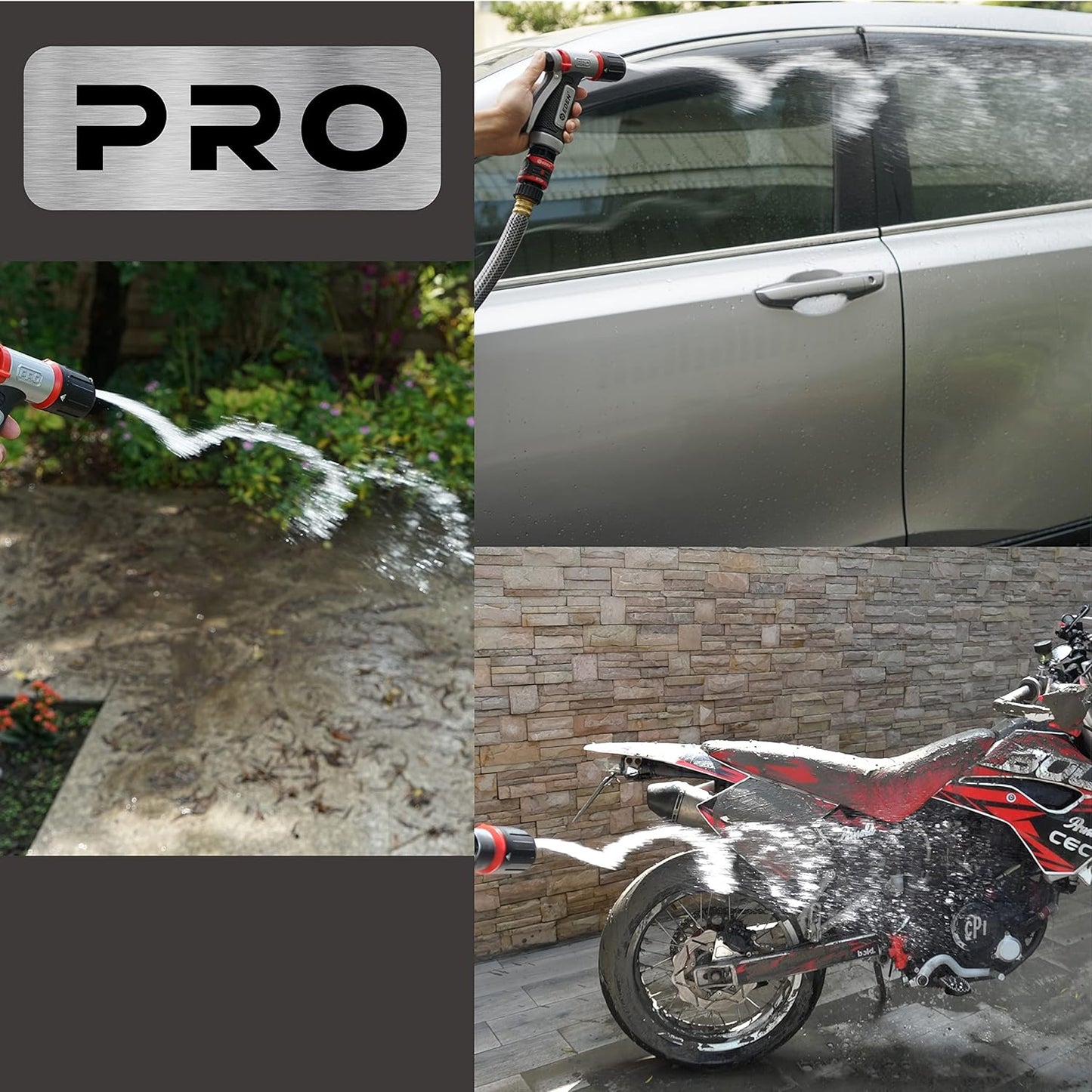 Eden 94844 Heavy Duty Metal Garden Hose Nozzle,HIGH Pressure 4-Pattern Watering Sprayer W/Quick Connector Set for Watering Garden, Lawns, Plants, Showering Pets, Washing Car