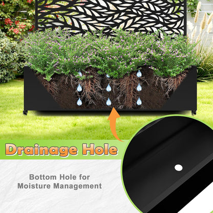 Metal Raised Garden Bed with Trellis, 2-in-1 Planter Box & Privacy Screen for Climbing Plants, Outdoor Standing Flower Bed with Drainage Holes, 47.2" L x 16.7" W x 70.8" H, Black-Spring