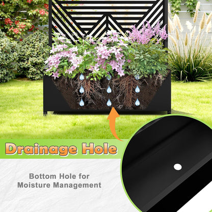 Metal Raised Garden Bed with Trellis, 2-in-1 Planter Box & Privacy Screen for Climbing Plants, Outdoor Standing Flower Bed with Drainage Holes, 35.4" L x 15.7" W x 70.1" H, Black-Zodiac