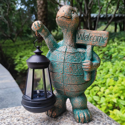 Turtle Garden Statue Outdoor Décor with Solar Lights Lantern,Turtle Solar Light Figurines Outside Decorations for Yard，Lawn,Patio, Balcony, Unique Housewarming Gifts