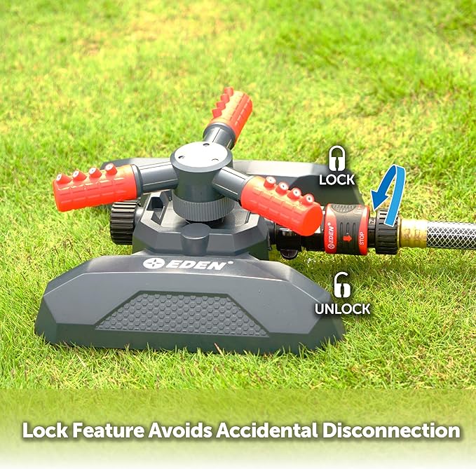 Eden 94120 Automatic Rotating Lawn and Garden Sprinkler for Yard, Large Area Coverage W/Quick Connect Starter Set, Weighted Base