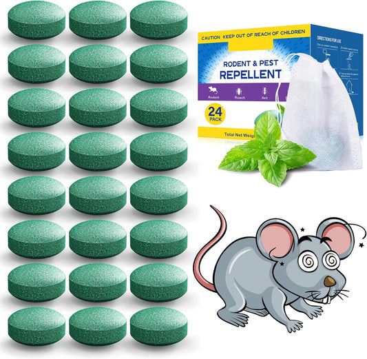 Mouse Rodent Repellent, 24 Pack Mouse Repellent Balls - Peppermint Lemon Oil Mice Repellent for Squirrel Rats Spider Pests, Mice Repellent for Indoor/Outdoor Use - Natural Mouse Deterrent & Pet Safe