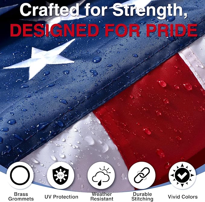 American Flags for Outside 4x6 FT- Heavy Duty US Flag USA Flag with Embroidered Stars, Sewn Stripes & Brass Grommets, Weather-Resistant, 4th of July Decorations