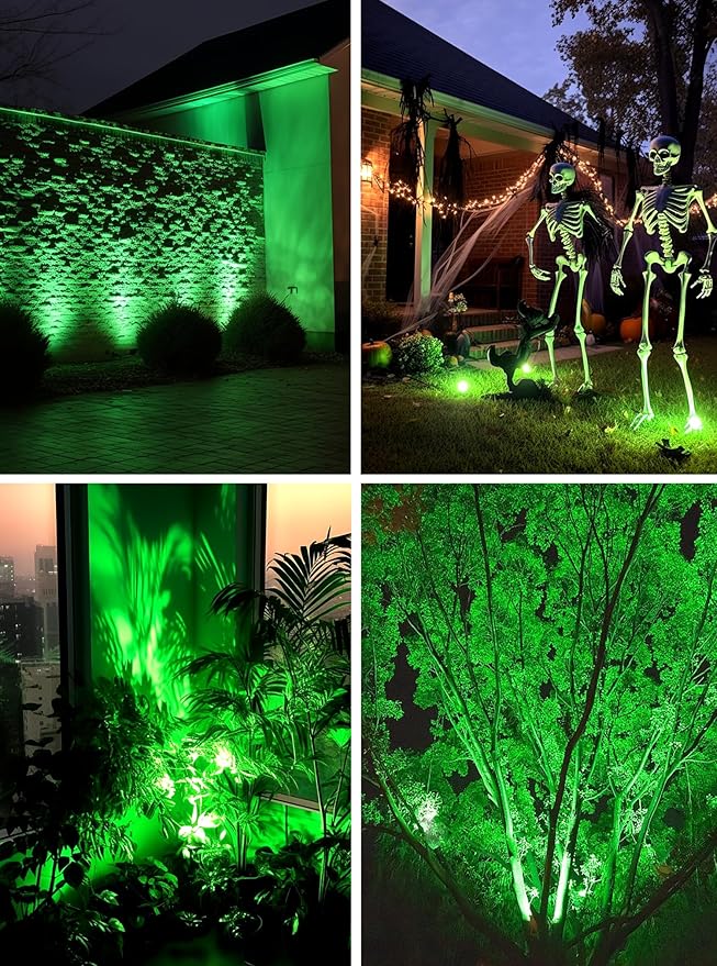 Halloween Green Landscape Lights Outdoor, 110v 120V Plug in Landscape Lighting with IP66 Waterproof Halloween Christmas Spotlights for Garden Pathway Tree Pathway, 2 Pack7W Green LED Landscape Lights