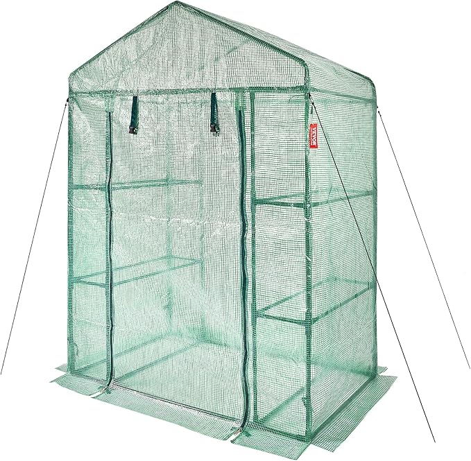 VEVOR Walk-in Green House, 55.5 x 29.3 x 80.7 inch, Portable Greenhouse with Shelves, High Strength PE Cover with Roll-up Zipper Door and Steel Frame, Set Up in Minutes, for Planting and Storage